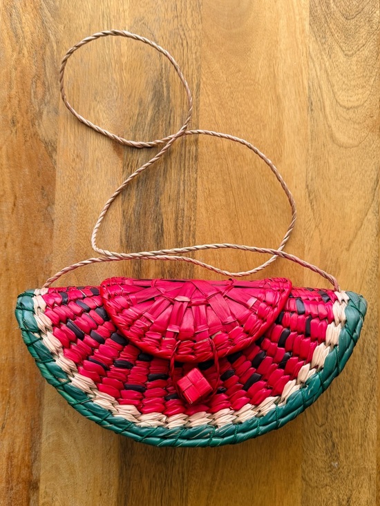 Handbags - Watermelon Straw Red & Green Handmade Fruit Crossbody Handbag